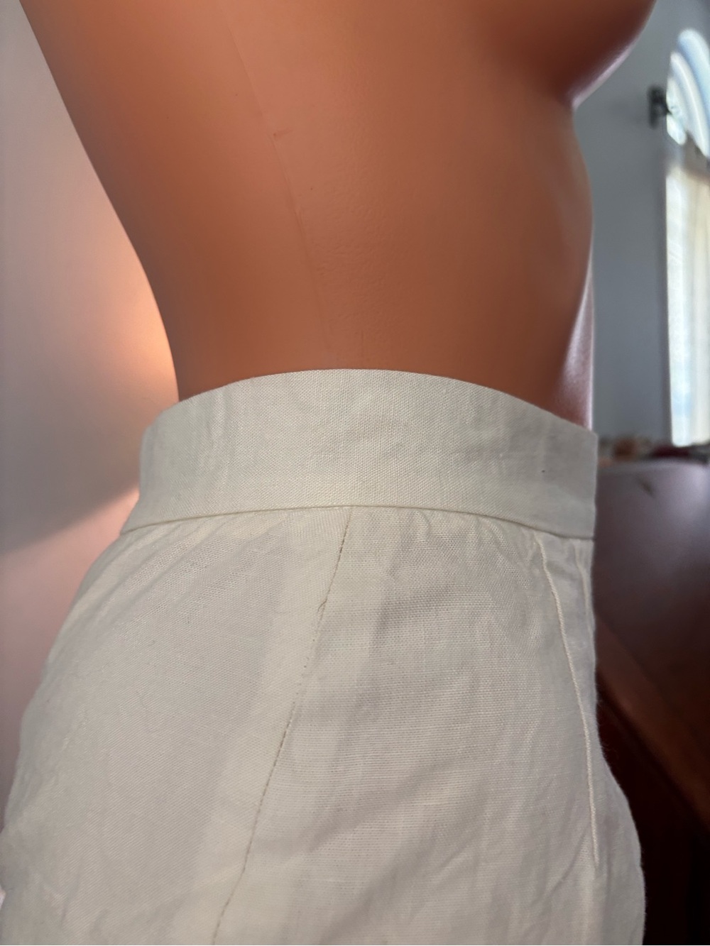 Cream High-Waist Linen Skirt